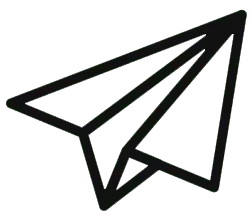 Ein Papierflieger-Symbol auf schwarzem Hintergrund mit dem Schlüsselwort „Kontakt“.